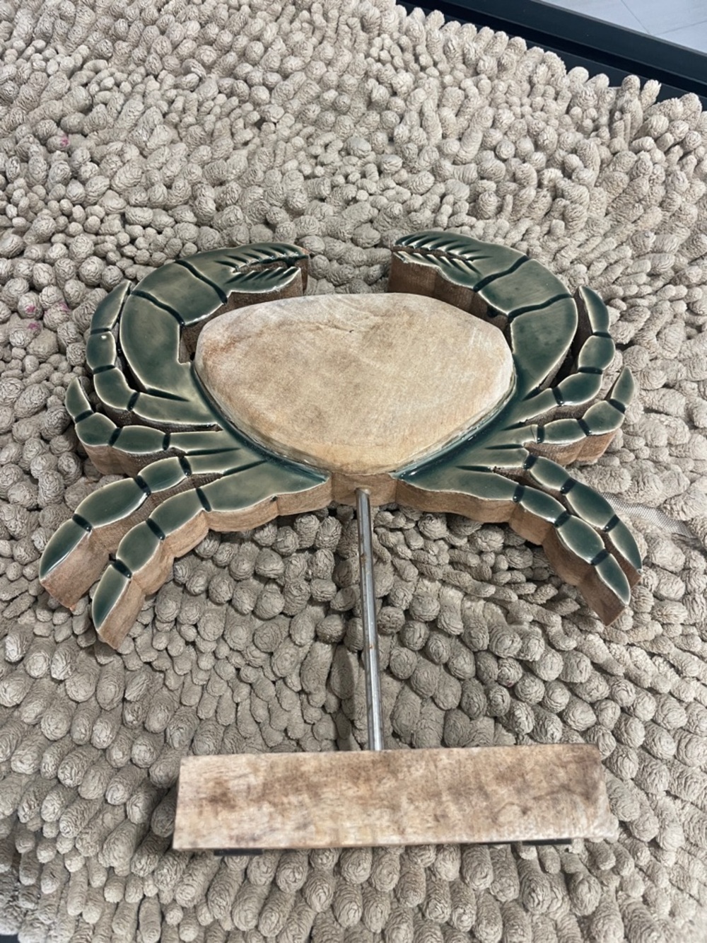 Decorative Wooden Crab Sculpture - Green & Natural - Picture 8 of 8